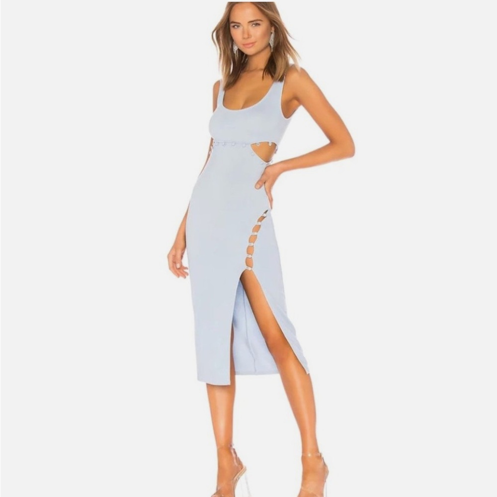 h:ours Light Blue Midi Dress with Side Cutouts
